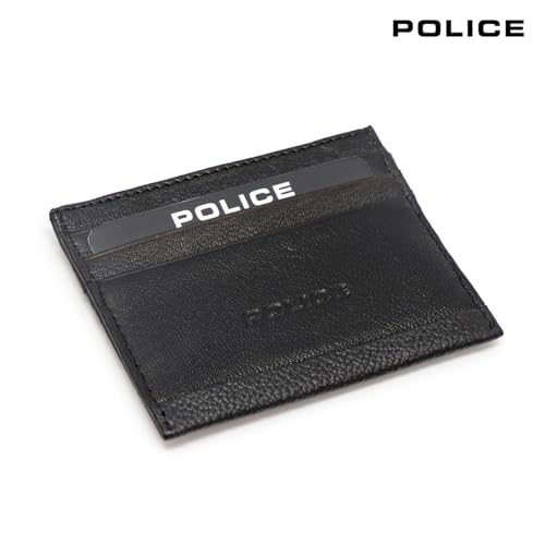 Image of Police Genuine Leather RFID Blocking Card Holder Wallet for Men & Women | Slim Minimalist Credit Card Case with 6 Card Slots | Compact Front Pocket Wallet | Black