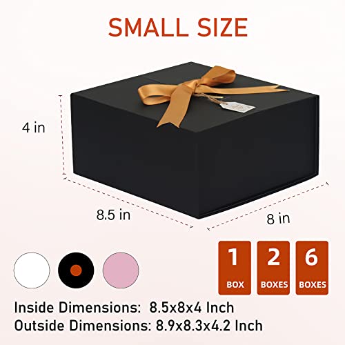 Gift Boxes With Lids Pack Of 6, 8.5"X8"X4" Large Black Gift Box With Ribbon Card Fancy Gift Wrap Boxes For Wrapping Presents Festival Anniversary, Birthday, Weddings, Groomsmen Proposal Boxes #TOP3