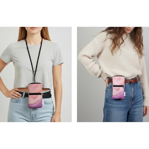 Image of Tainada Women Cell Phone Neoprene Shockproof Zipper Sleeve Case Bag Pouch w /Carabiner, Neck Lanyard, Belt Loop Holster for iPhone 17 /16 Pro Max, Air, 16 Plus; Samsung S25+, S24, A56 (Marble Pink)