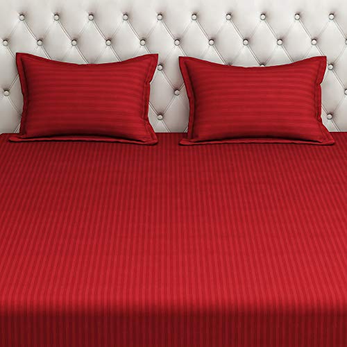 Image of Swayam 100% Cotton Double Bedsheet with 2 Pillow Covers | 300 TC Soft Breathable Bed Sheet | Striped Printed | Size 90 x 108 inch | Comfortable & Durable for Bedroom - Wine