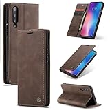 SLWYF Handyhülle für Xiaomi Mi 9 Hülle Premium Lederhülle Klappbar Flip Hülle Tasche Magnet Kartenfach Standfunktion Klapphülle Schutzhülle für Xiaomi Mi 9, Kaffee