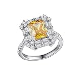 Goddesslili Diamond Rings for Women, Gorgeous Square Yellow Topaz Rings Vintage Retro Wedding Engagement Anniversary Luxury Jewelry Gift for Girls Ladies