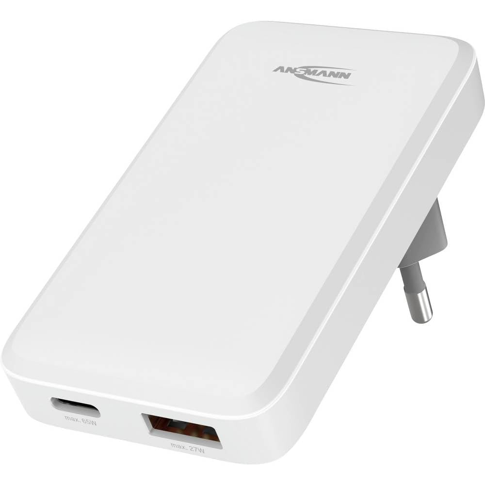 ANSMANN Cargador USB, Cargador rápido, Adaptador USB C y A, Fuente de alimentación Plana con 2 Puertos, Cargador rápido, Adaptador de Enchufe, Fuente de alimentación para iPhone 16/15/14/13/12/11 Pro