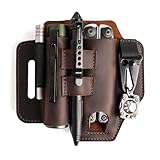 Topstache Multitool Sheath for Belt - EDC Belt Organizer - Leather Multitool Holster with Flashlight Holder, Elastic Band Pen Holder and Keychain Clip - Multitool Holder - Multitool Pouch, Darkbrown