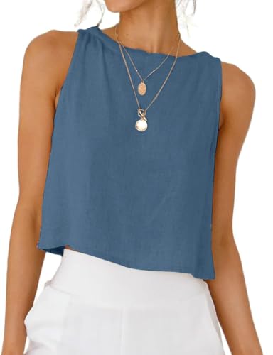Image of IDEALSANXUN Womens Linen Crop Tank Tops 2026 Spring Summer Sleeveless Tops