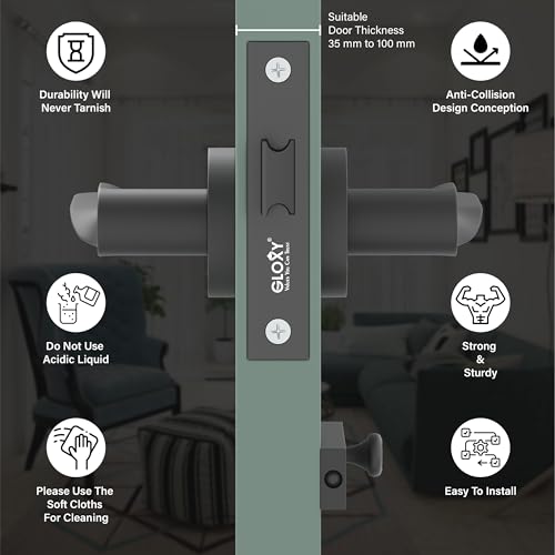 Image of GLOXY Brass Door Locks for Bathroom, Pull Handle Door Lock for Balcony, Store Room Mortise Keyless Handle Set with Brass Baby Latch for Home | Black Finish (2 Years Warranty, Pack of 1)