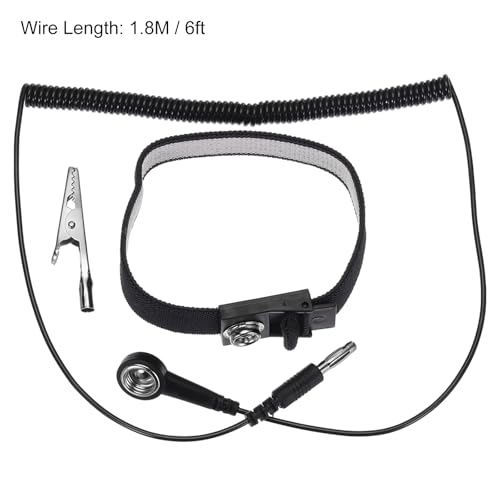 Image of MECCANIXITY ESD Anti Static Wrist Strap 11 inch Circumference Adjustable Antistatic Bracelet Set Wire Alligator Clip for Computer Electronics Repair Black