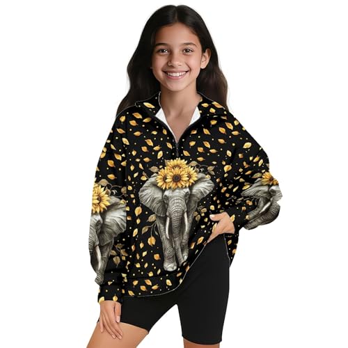 Image of AmzPrint Girls Graphic Quarter Zip Coat Long Sleeve Lightweight Oversized Athletic Running Hoodies For Kids Teen Girls
