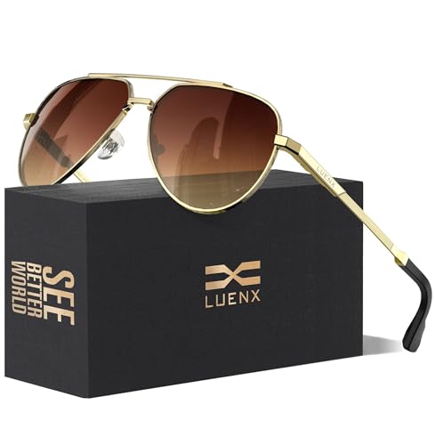 LUENX Aviator Sunglasses for Men Women Polarized Sun Glasses Gradient Brown Lens Gold Frame UV...