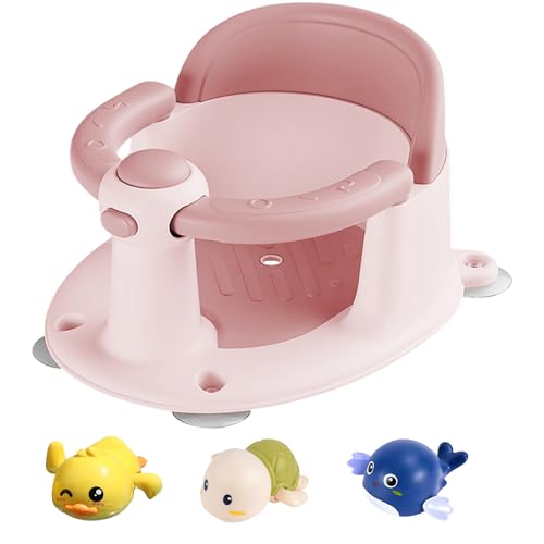 Image of Baby Bath Seat for Babies 6 Months & Up, Bath Seats for Babies Sitting Up, Non-Slip Toddler Bath Seat, Baby Bathtub Seat with Suction Cup, Pink
