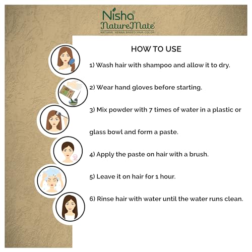 Image of Nisha Nature Mate Henna Powder for Hair Colour, Dark Brown, Permanent Hair Color, Ammonia Free, 100% Grey Coverage, Herbal Hair Dye with Amla, Shikakai, Hibiscus & Aloe Vera (45g Pack of 3)