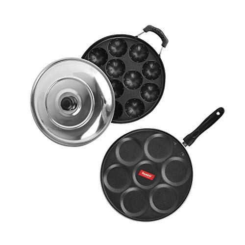 Image of Sumeet 2.6mm Thick Non-Stick Currant Cookware set (Multi snack maker - 26.5cm Dia + Grill Appam Patra with Lid - 23cm Dia)
