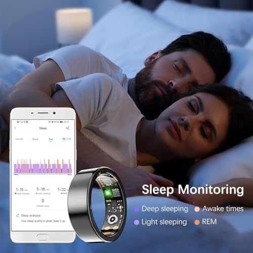 Image of Health Tracker Ring, Smart Health Ring for Women Men with Heart Rate, Blood Oxygen,Sleep Monitor, Steps,Calories, No SubscriptionFee,lP68 Waterproof Smart Ring for iPhone &Android (Black. 6#)