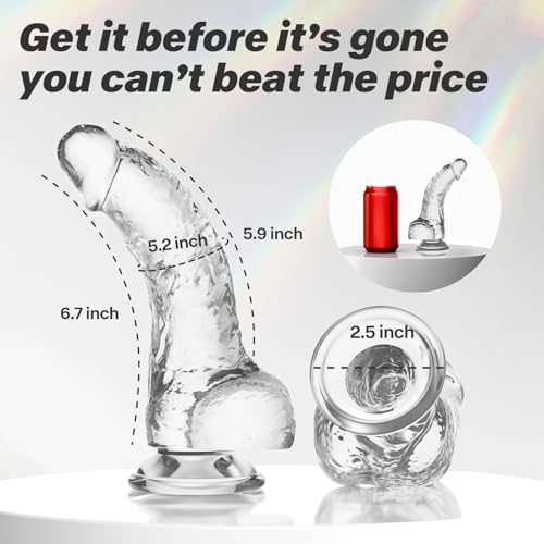 Image of Realistic Transparent Dildo for Women Men, 6.7 inch Lifelike Clear Dildo with Powerful Suction Cup, Odorless Soft TPE Material, 5.9 inch Insertable Length Sex Toy for G-Spot & Anal Play, Beginner Friendly