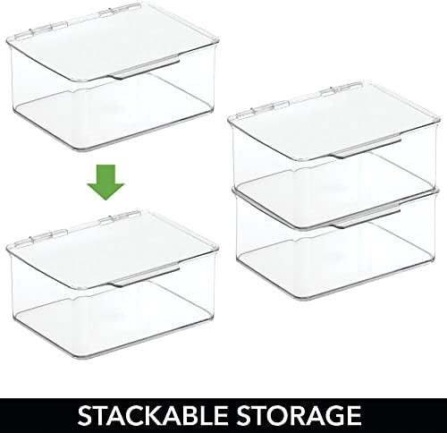 mDesign Set of 2 Storage Box Stackable Storage Box with Lid for Kitchen and Refrigerator Plastic Storage Box for Food Items Clear