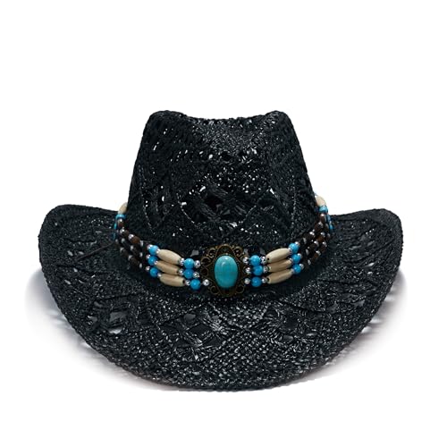 Image of YOUBADU Western Straw Cowboy and Cowgirl Hats with Decorative Bands - Unisex Wide Brim Raffia Style Sun Hat