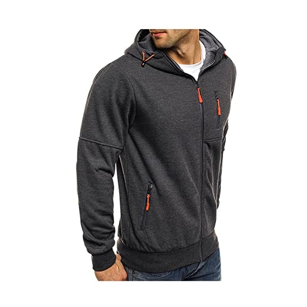 Kroivil Men Hoodies Casual Hoodies for Men with Zip Pockets Full Zip Long Sleeve Sweatshirt Sports Hooded Jacket