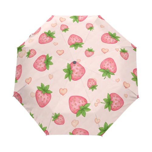 Parapluie rose fraise mignon et pliable résolvant le problème des averses soudaines en ville