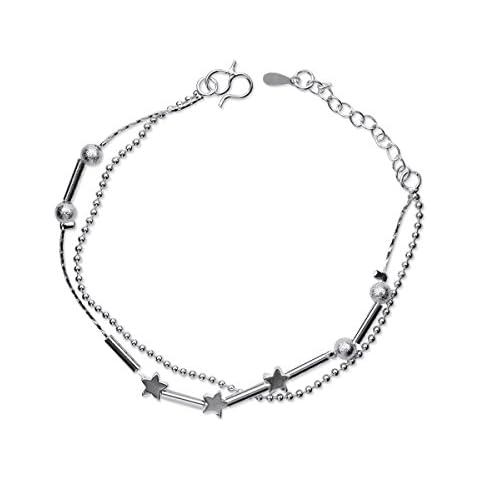 NANHONG Dainty Jewellery Beaded Charm Bracelet in 925 Sterling Silver Small Star Hand Catenary with Gift Box Cover