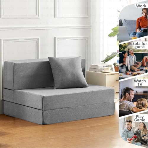 Image of Urban Decor Foldable Sofa Bed 4X6' Feet Perfect for Guest Jute Fabric 2 Seater Sofa Bed for Home & Office Space-Saving-Grey