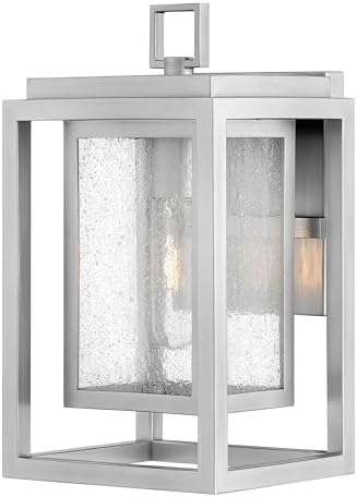 Hinkley Republic 1000SI Small Outdoor Wall Mount Lantern, Transitional/Modern, Double Frame Design, Coastal Elements, Satin Nickel