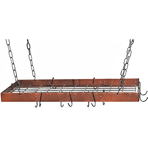 Hammered Copper Rectangle Pot Rack with Black Cover