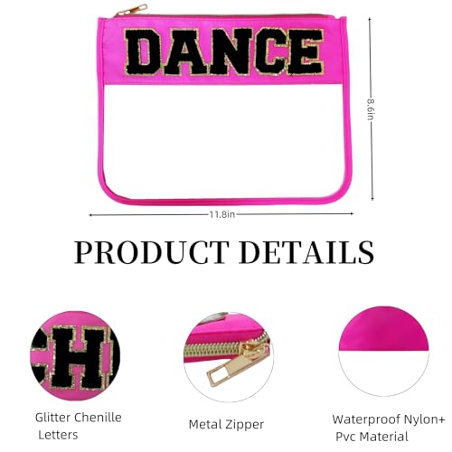 Clear Dance Bag - Chenille Letter Makeup Pouch, Preppy Gifts for Dance Teachers and Competitions, Cosmetic Toiletry Zipper Accessories for Women and Girls2