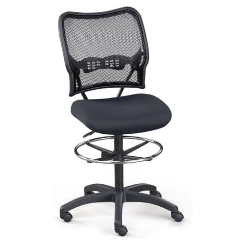 SPACE Seating Deluxe AirGrid Back with Mesh Seat, Adjustable Footring, Pneumatic Seat Height Adjustment and Nylon Base Drafting Chair, Black Cover