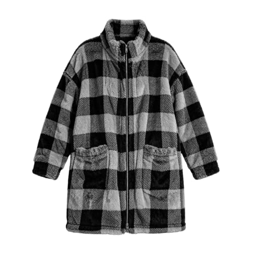 fartey Womens Plaid Jacket Fleece Lined Coat Zip Up Sherpa Tops with Pocket - image 7