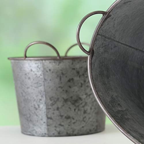 Whw Whole House Worlds Farmers Market Zinc Planters, Set Of 2, Galvanized Metal, Oval Basin Tubs, Rolled Rims, Rustic Finish, Vintage Wash Basin Style, 22 And 18 Inches #TOP5