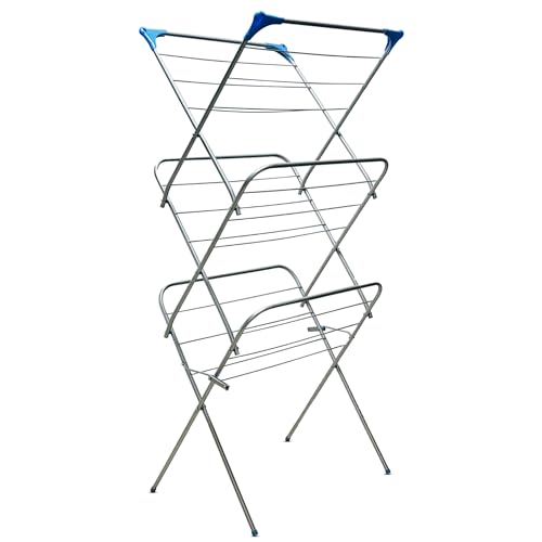 Amazon Brand - Umi AeroMax Grey Cloth Drying Stand -Pre Assembled, One-Step Openable & Foldable, Anti-Slip Feet | 3-Tier Clothes Drying Rack for Balcony & Indoors with 15 kg Drying Capacity-Grey (B0D574QS69) Amazon Price History, Amazon Price Tracker