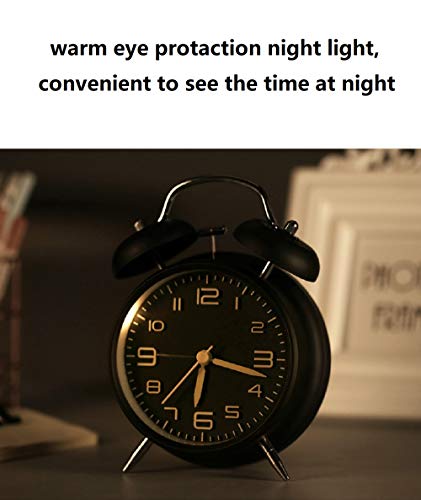 Cotchear 4 Inches Twin Bell Alarm Clock, Extra Loud Machinical Ringtone, Frosted Shell, Backlight, No Noise Desk Clock For Home Office (Black) #TOP2