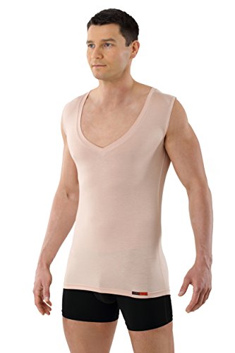 Men's Invisible Sleeveless deep v-Neck Business Undershirt Micromodal Light Nude Beige2