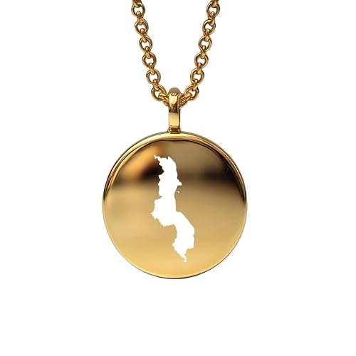 LKBEADS - Pendentif carte du Malawi en argent sterling plaqué or 14 carats, forme ronde de 24 mm et épaisseur de 1,5 mm, breloque Terre, bijou de voyage délicat | Médaillon gravé Aventure | LKB_MAP_569