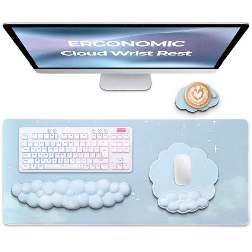 TheTrulyCharter Premium Quality Cloud Wrist Rest Keyboard & Mouse Pad Set – Ergonomic Memory Foam Desk Accessories with Wrist Support for Office & Gaming – Baby-Blue-Sky by TheTrulyCharter - Used condition - US$19.67