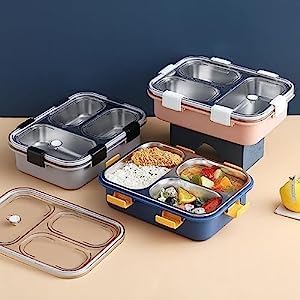 Whisk & Tidy Lunch Box for Kids, Lunch Box for Kids ? 3 Compartment Insulated Lunch Box Stainless Steel Tiffin Box for Boys, Girls, School & Office Men (Random Color)