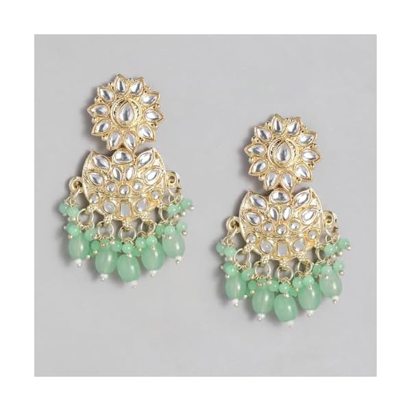 Gehena by Estele Gold Plated Flower Designer kundan studded Drop Earrings Beaded Pearls for Girl's and Women - Image 7