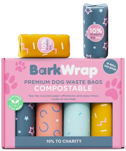 240 Biodegradable Dog Poop Bags Rolls Extra Thick Compostable Waste Doggie Pet Bulk Leak-Proof Bag - 100% Certified Home with Beautiful Colorful Design and Easy Open Compliant 10% To Charity