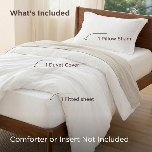 Image of Bedsure Twin Size Duvet Cover with Fitted Sheet - 3 Pieces Prewashed Polyester Extra Soft Bedding Set, Includes 1 Duvet Cover 68''x90'' with Zipper Closure, 1 Pillow Sham, 1 Fitted Sheet, White