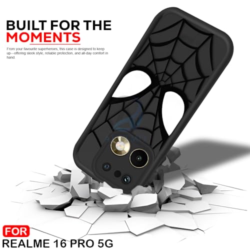 Image of AESTMO Back Case Cover for Realme 16 5G Cover | Spidey Face Mask Design | Silicone Case | Full Body Protection | Camera Protection Back Cover for Realme 16 5G (Black)