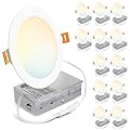 LVWIT 12 Pack LED Recessed Lighting 6 Inch with Junction Box, 5CCT Dimmable LED Downlight,13W Ultra-Thin Modern Led Ceiling Light, 2700/3000/3500/4000/5000K Selectable Can Lights, Smooth Trim