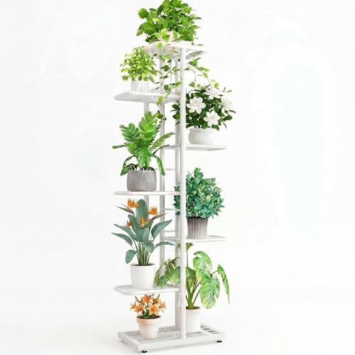 Garvee Soporte para Plantas de Metal, Estantería Esquinera 7 Niveles para 8 Macetas, Soporte para Macetas Interior/Exterior para Balcón, Patio, Jardín, Salón, Blanco