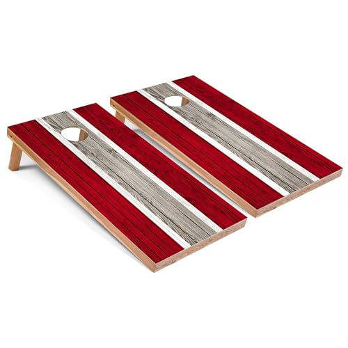 Skip's Garage Red Striped All-Weather Cornhole Boards - PVC - Include CASE + Hole + Edge Lights