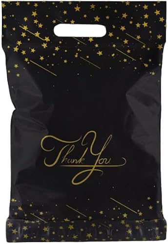 100 Polymailers Packaging 25x33cm Self-Adhesive Gift Bag Black and Gold Stars Thank You Design
