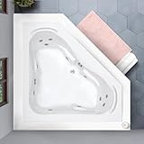 60 in. x 60 in. Acrylic Corner Drop-In Whirlpool Bathtub with Center Drain in Biscuit - Includes 12.5 Amp In-Line Heater