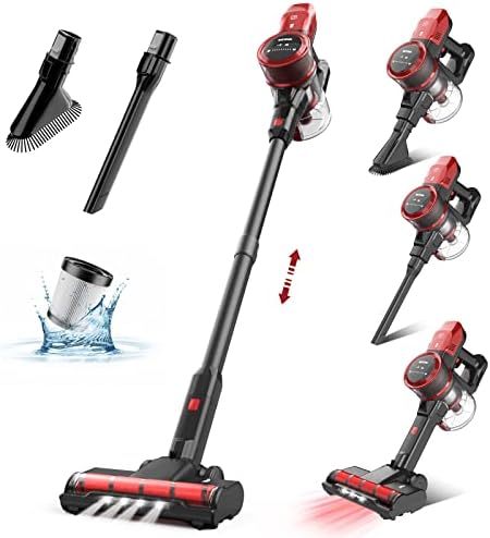 VacLife 25Kpa Cordless Stick Vacuum Cleaner - Cordless Vacuum Cleaner w/Strong Suction, Household Vacuum Cleaner for Carpet and Floor, 6-in-1 Wireless Vacuum w/LED Headlights, Red (VL732)