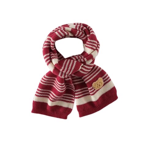 UMiWEi - Sciarpa lavorata a maglia, per autunno e inverno, per bambini, tinta unita, morbida e antivento, per bambini da 1 a 12 anni, Strisce rosse., Taglia unica