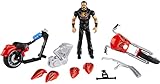 Contiene 8 piezas WWE Drew McIntyre con Motocicleta Destrucción Total Muñeco articulado con moto roja de juguete con piezas desmontables y accesorios (Mattel GYX60)