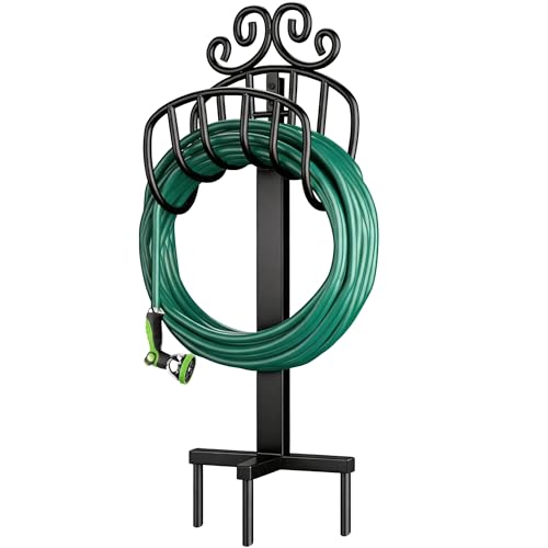 AMAGABELI GARDEN & HOME Hose Holder for Outside Freestanding 150 Feet Christmas Gift Heavy Duty Metal Detachable Rustproof Hose Stand Hanger Decorative Hose Storage With Ground Stakes Garden Lawn