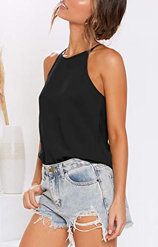 Oyanus Womens Shirts Sleeveless Summer Beach Halter Neck Tops Casual Basic Tee Shirts Loose Tunic Cami Tank Tops Blouses Black L #TOP1